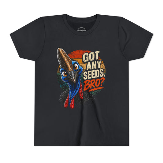 Youth / Kids Tee — Funny Cassowary “Got Any Seeds, Bro?” Graphic