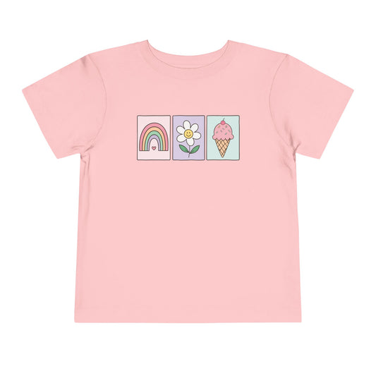 Toddler Tee — Pastel Rainbow, Daisy & Ice Cream Trio Cute Graphic