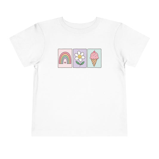 Toddler Tee — Pastel Rainbow, Daisy & Ice Cream Trio Cute Graphic