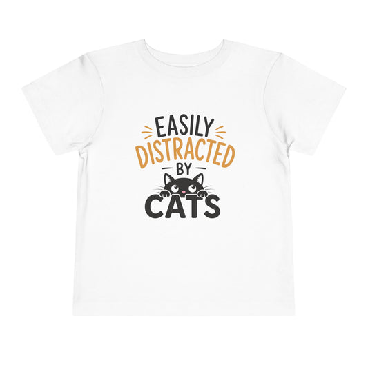 Toddler Tee — "Easily Distracted by Cats" Cute Cat Graphic Shirt