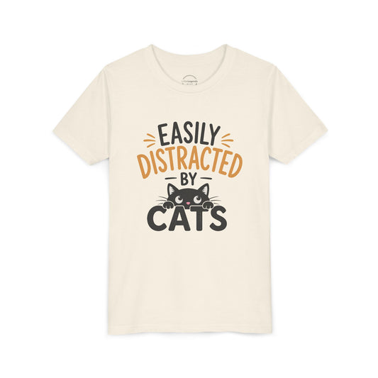 Youth / Kids Tee — "Easily Distracted by Cats" Cute Kid Cat Lover Shirt