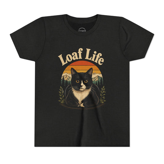 Youth / Kids Tee — "Loaf Life" Tuxedo Cat Vintage Sunset Kids Shirt