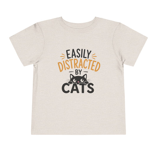 Toddler Tee — "Easily Distracted by Cats" Cute Cat Graphic Shirt