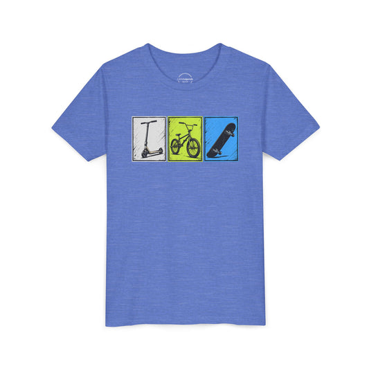 Youth / Kids Tee — Scooter, Bike & Skateboard Icon Panel