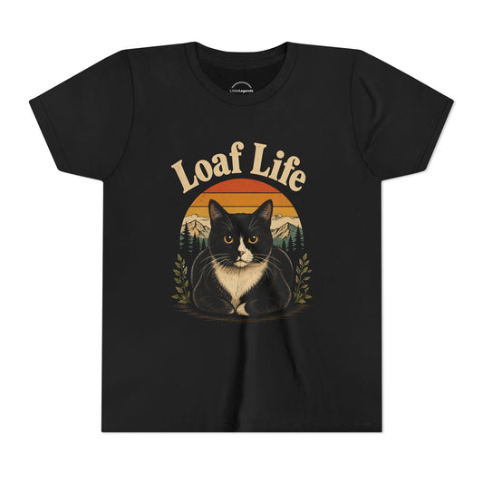 Youth / Kids Tee — "Loaf Life" Tuxedo Cat Vintage Sunset Kids Shirt