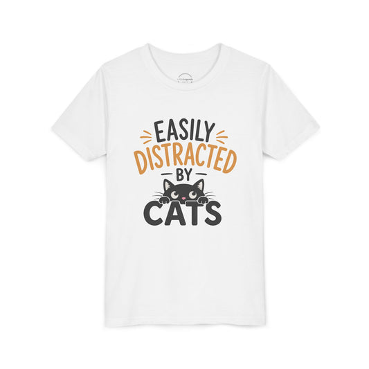 Youth / Kids Tee — "Easily Distracted by Cats" Cute Kid Cat Lover Shirt
