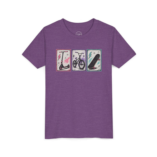 Youth / Kids Tee — Retro Scooter, Bike & Skateboard Graphic